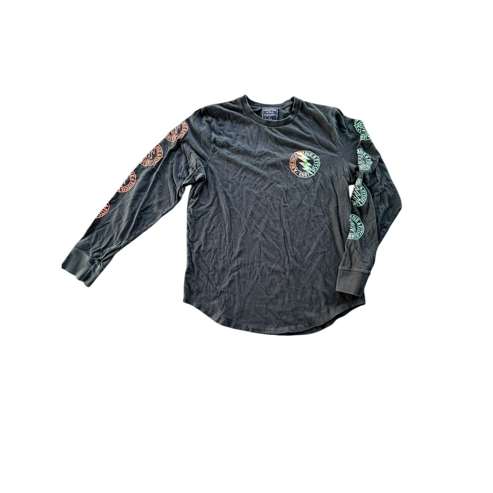 Abercrombie & Fitch Shirt Mens Large Black Pullover Long Sleeve Logo Y2K EUC